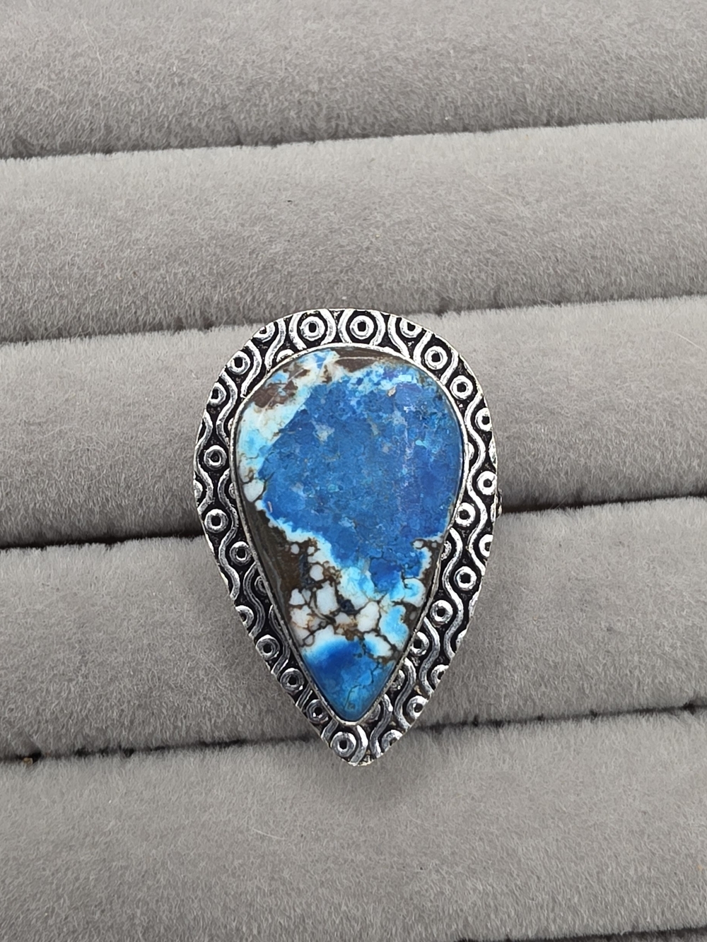 Silver Plated Teardrop Ring Size 8 1/2 with Dyed Magnesite Stone